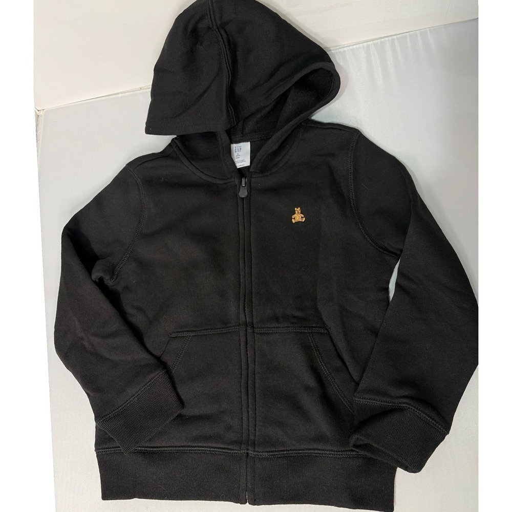 Baby Gap Kids Black Full Zip Fleece Hoodie Embroidered Bear Logo Size 5 Years
